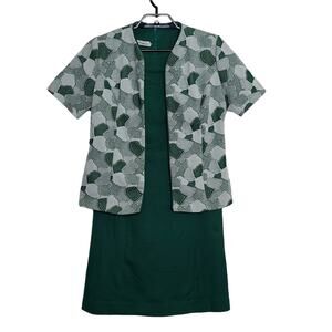 Womens Vintage Dress 60s Green Jacket Small 4 6